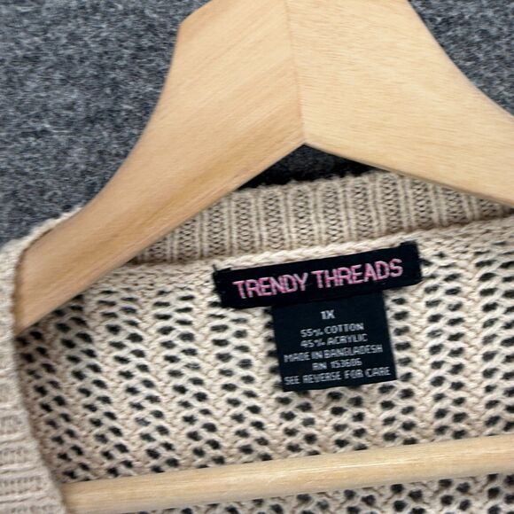 Trendy Threads Sweater Pullover Women 1X Plus Beige Knit Long Sleeve Cotton - Picture 3 of 7